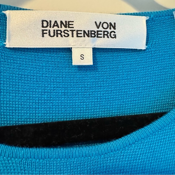 DIANE VON FURSTENBERG Colorblock Blue, Tan, White, Black Midi Sweater Dress | S - Picture 4 of 5